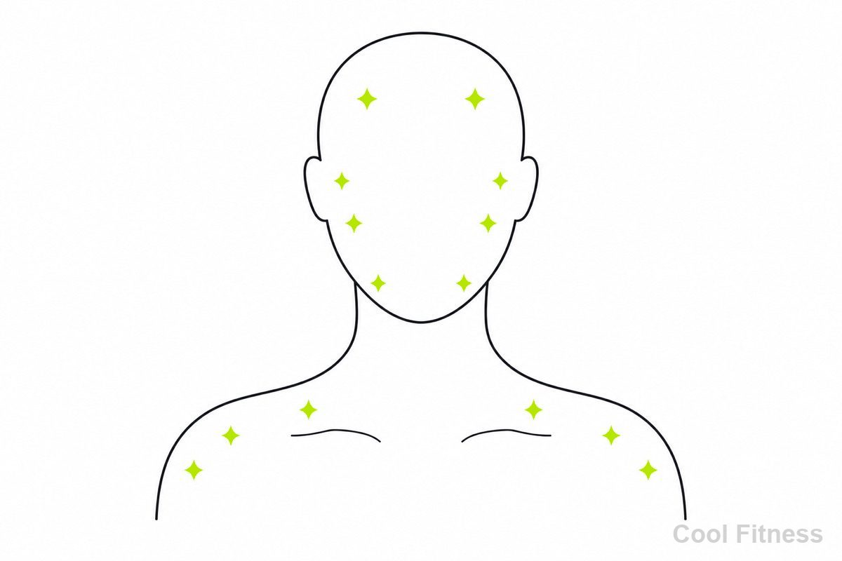 肌にピリピリ感を表す線画イラスト。ピリピリのマークをボルト色で強調