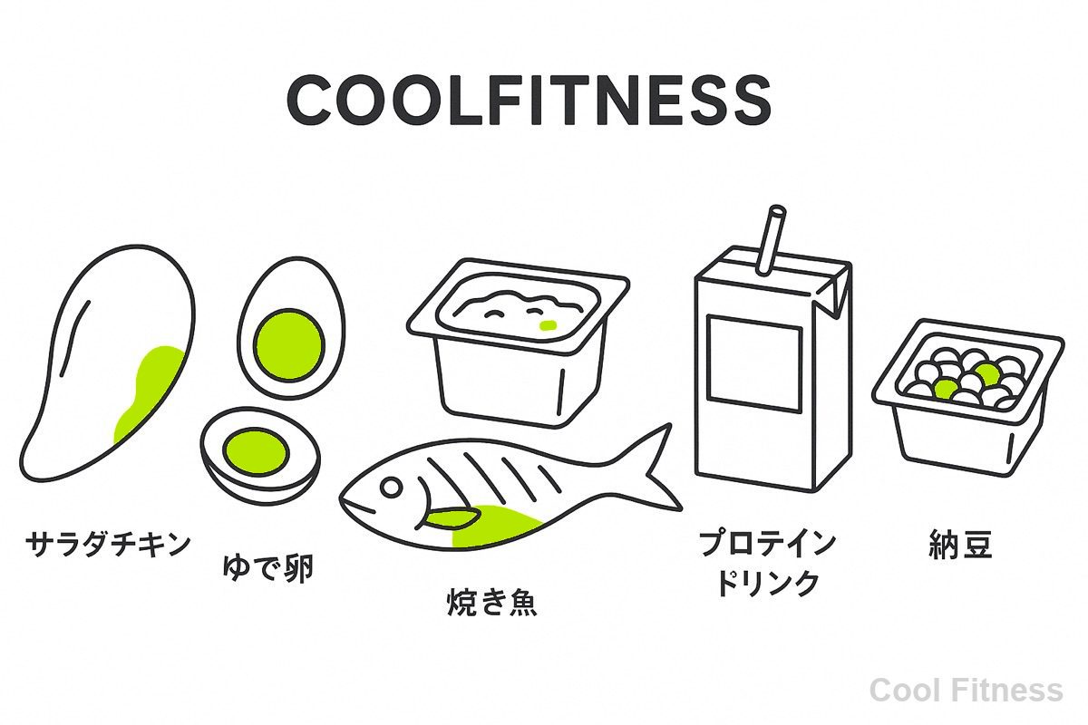 コンビニで買える高タンパクな食品（サラダチキン・ゆで卵・焼き魚・ヨーグルト・プロテインドリンク・納豆）