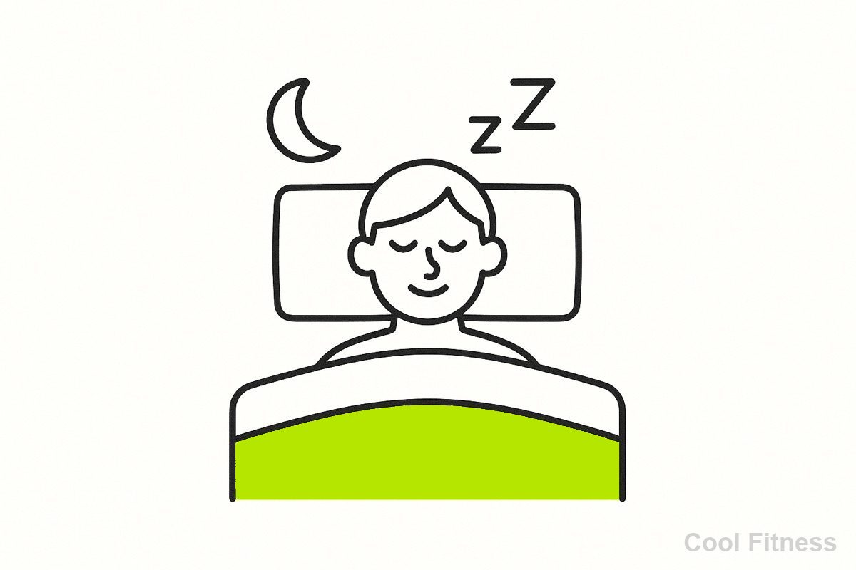 ベッドで気持ちよさそうに眠る人。月とZの睡眠マーク付きのイラスト