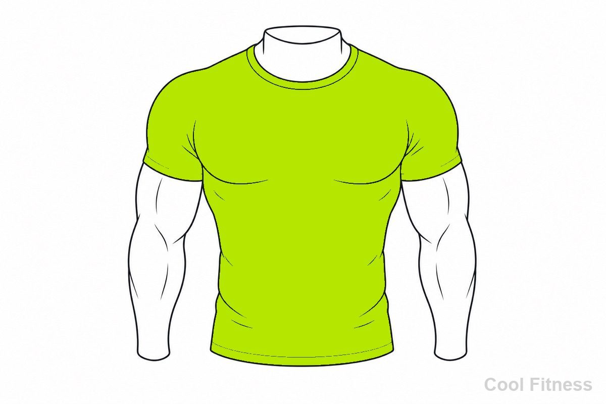 体にフィットしたTシャツを着た上半身の線画イラスト。フィットしたシャツをボルト色で強調