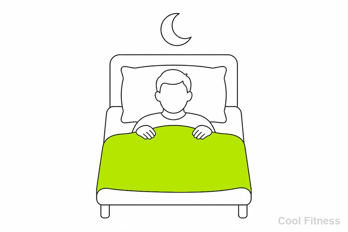 眠る人と月・筋肉の回復をイメージした線画イラスト。体をボルト色で強調
