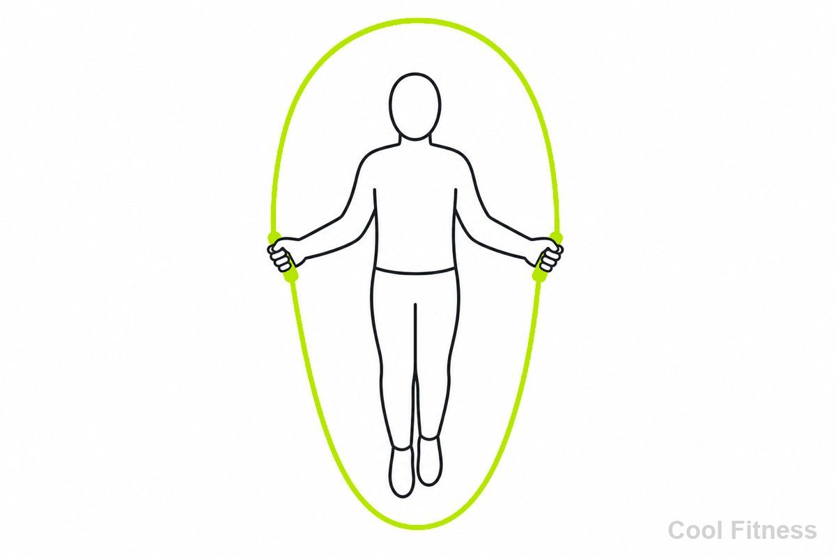 縄跳びをする人物の線画イラスト。縄をボルト色で強調