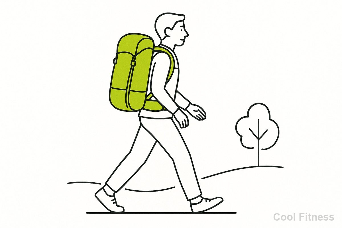 重りを入れたリュックを背負って良い姿勢で歩く人のイラスト
